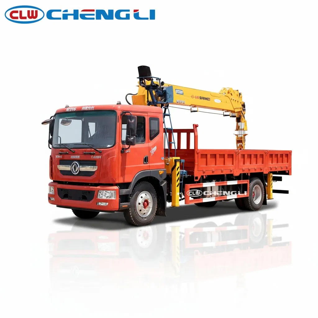 Camión grúa Dongfeng 4×2 de 8 toneladas, vista de tres cuartos